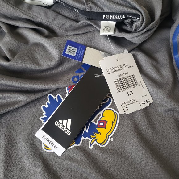 Kansas Jayhawks Long Sleeve Hooded Training Shirt Mens Large Tall LT Gray Adidas - Picture 10 of 13